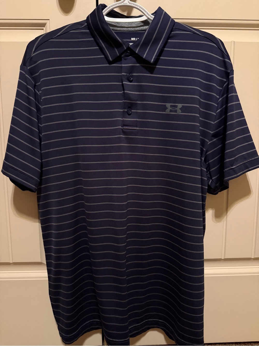 Under Armour Men’s Navy and Light Gray Striped Polo